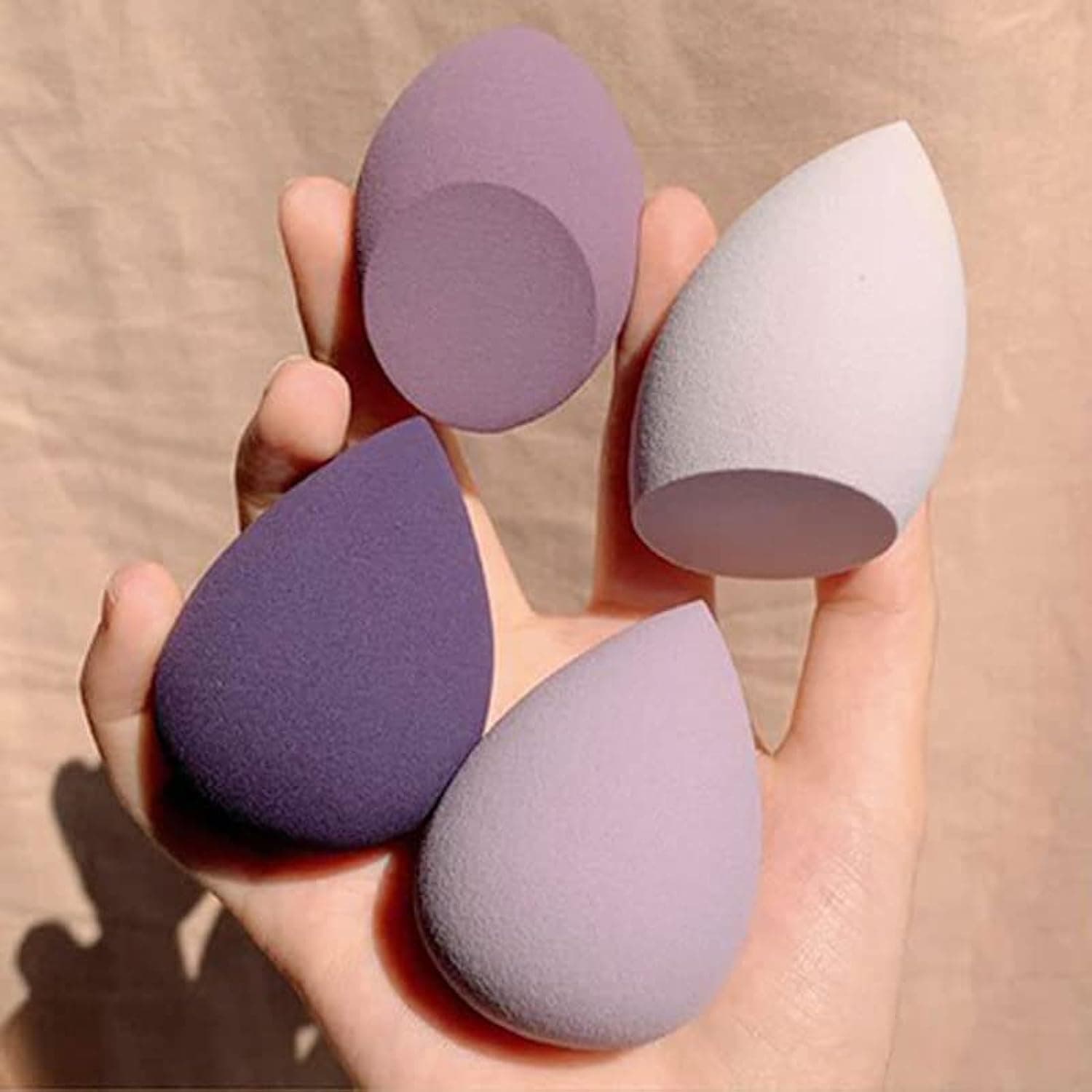 Beauty Blender Sponge, 4 pc Pack, Foundation Blending Sponge Ideal for women Makeup Highlighters, Powder, Cream or Liquid Application (Purple)