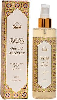 Dukhni Oud Al Mukhtar Attar Al Faraash | 250ml Non Alcoholic Spray | Arabic Natural Mist | Air Freshener, Room Mist, Fabric & Linen Spray | Perfect for Prayer mats, beds, sofas, curtains | Halal