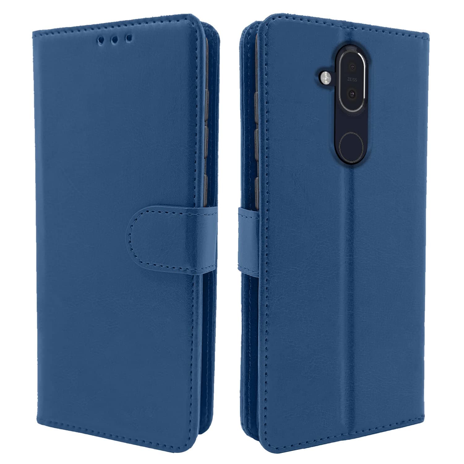 Pikkme Nokia 8.1 Flip Case Leather Finish | Inside TPU with Card Pockets | Wallet Stand and Shock Proof | Magnetic Closing | Complete Protection Flip Cover for Nokia 8.1 (Blue)