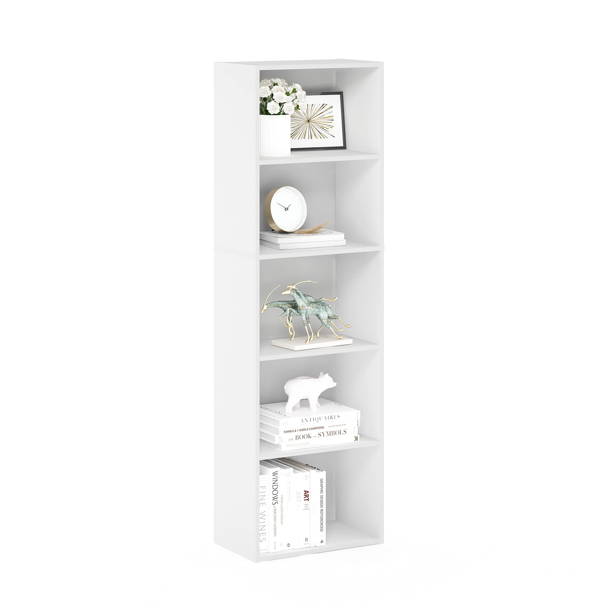 Furinno Luder Bookcase – White Small Bookshelf & Shelf Unit, Compact Storage Organizer for Books & Decor, Easy Assembly, 5-Tier Design