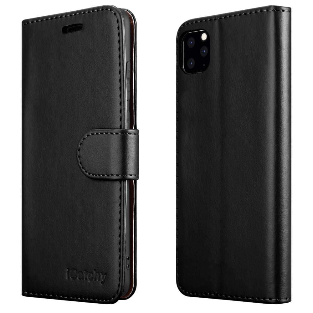iCatchy For iPhone 11 Case Shockproof Leather Wallet Book Flip with Card Slots Kickstand Magnetic Closure Cover for iPhone 11 (6.1") Phone Case (Black)