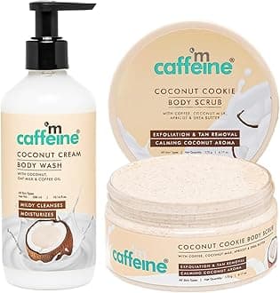 mCaffeine Tropical Coconut Cleanse & Detan Set for Glowing Skin| Mildly Cleanses, Exfoliates, Removes Tan| Coconut Body Wash - 300ml & Coconut Body Scrub - 175 g| Calming Coconut Aroma for Men & Women