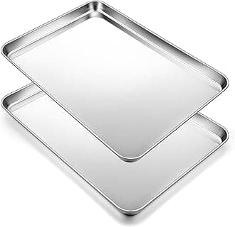 Joyfair 2Pcs Baking Sheet Pan Set (16inch), Stainless Steel Large Cookie Sheets, Commercial Metal Pans Tray Oven Bakeware for Jelly Roll/Bread/Bacon, Non Toxic & Healthy, Rust-free & Dishwasher Safe