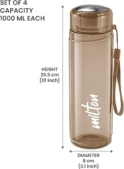Milton Hector 1000 Pet Water Bottle, Set of 4, 1 Litre Each, Brown