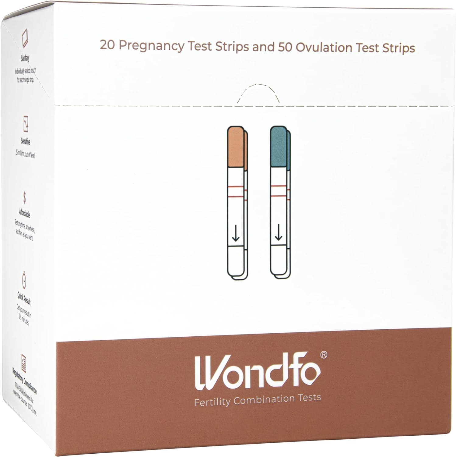 Wondfo Ovulation Test Strips 50 Pack and Pregnancy Test Strips 20 Pack Combo Package Fertility Test Kit 5MM Rapid Test Detection (Remind: HCG Expires in February 2025, LH Expires in February 2026)