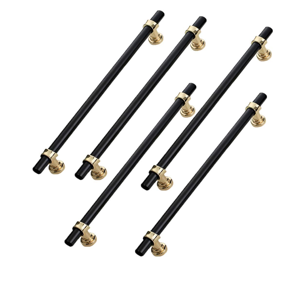 Euro Style Cabinet Pulls 5Pack Black and Gold Kitchen Drawer Handles Zinc Alloy Solid Hardware Center to Center 7-1/2 inch(192mm)