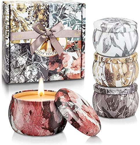 Scented Candles Set Gift for Her 4.4 Oz Soy Wax Candles in Tin with Lavender Freesia Vanilla for Home, Gift for Mum Friends Birthday Mother's Day,Valentine's Day Gifts