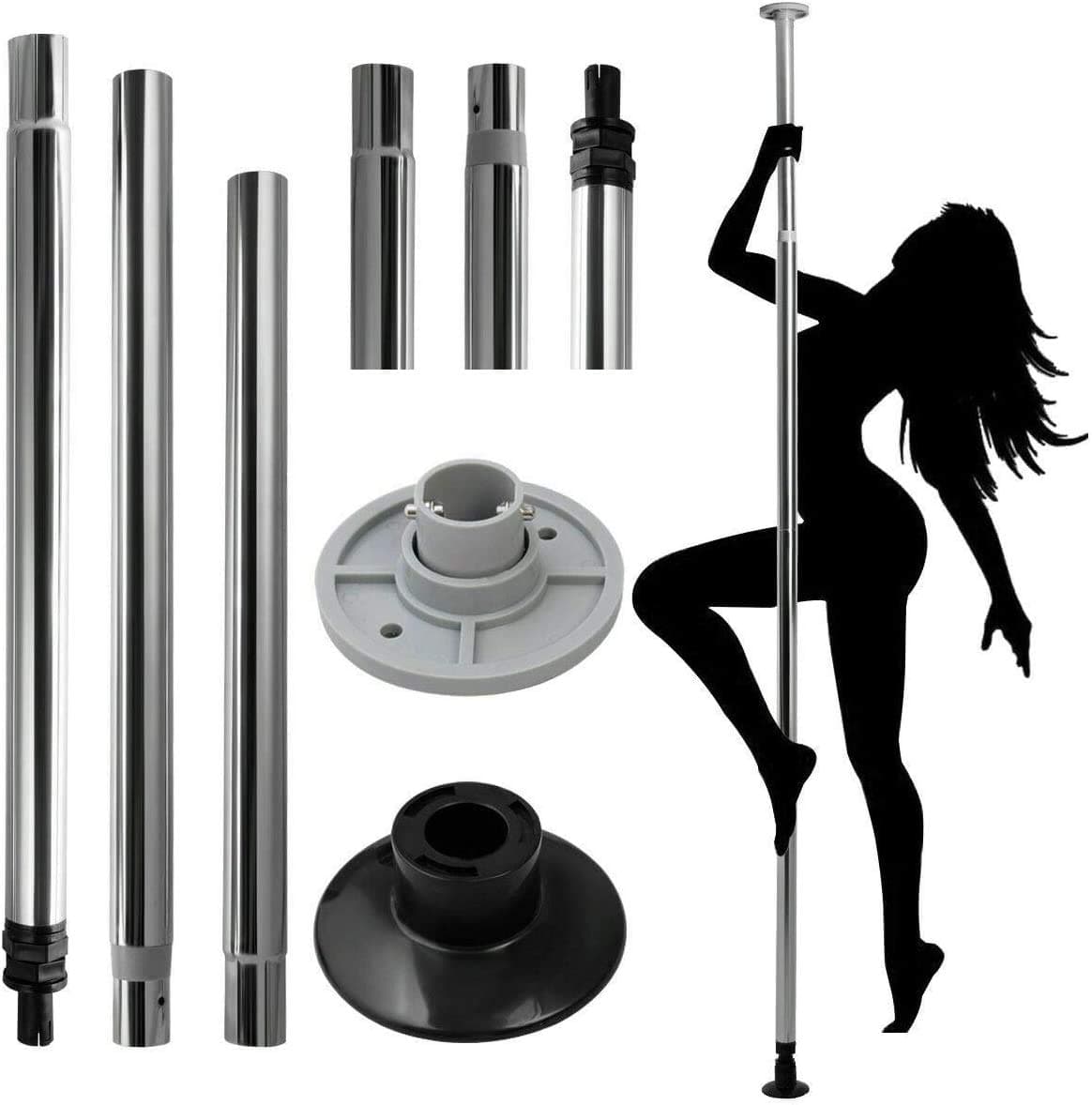 250 Lbs Sturdy & Adjustable Dance Pole Full Kit Portable Stripper Exercise Fitness Club Party Dancing Silver Levels of Dancers in Your Own Home