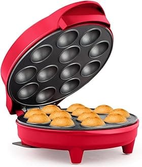 Holstein Housewares 12-Count Cake Pop Maker with Non-Stick Plates & Indicator Lights – Bakes 12 Sweet or Savory Pops Fast, Perfect for Birthday Treats & Holiday Party Snacks, Red
