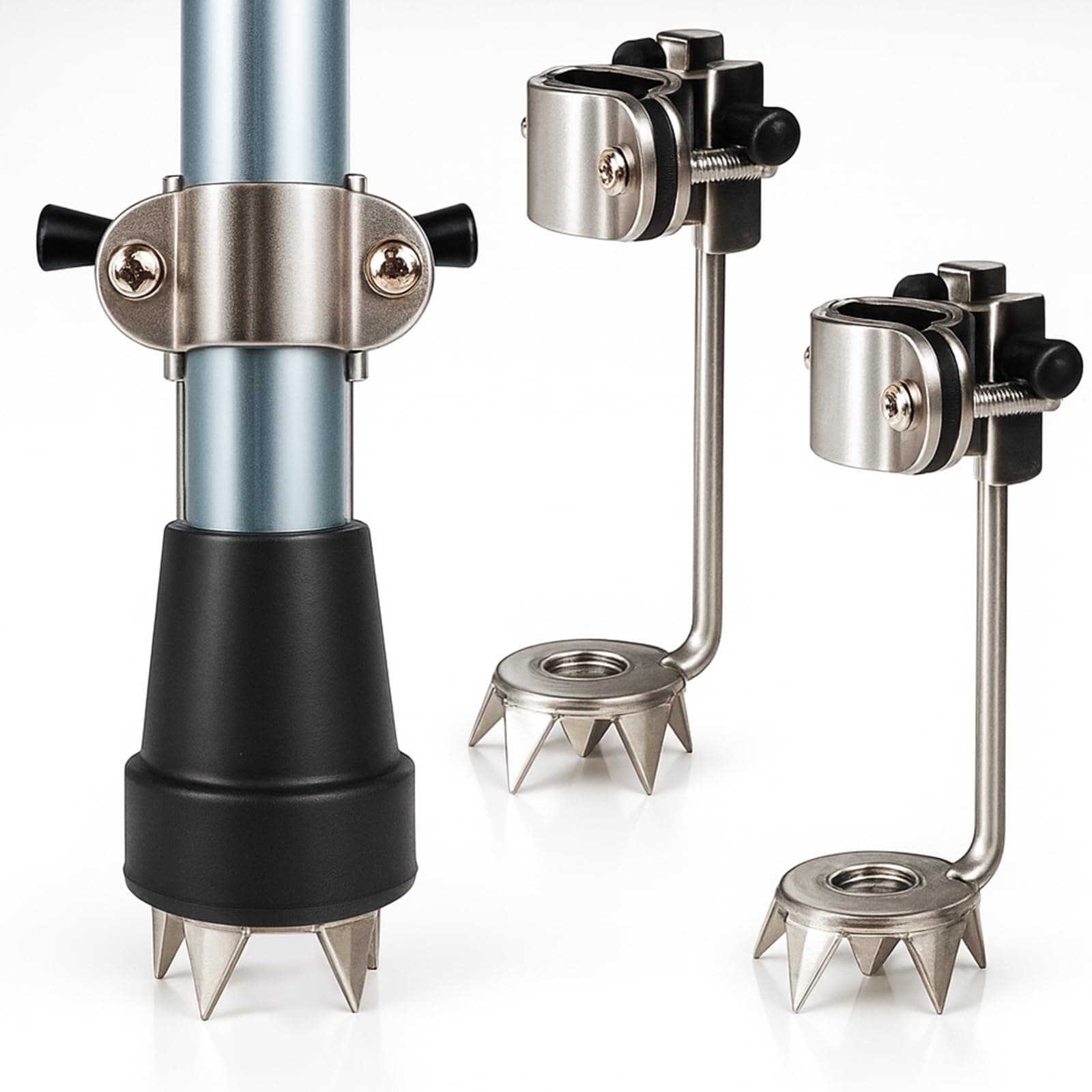 Cane Tips for Ice - All Terrain Heavy Duty (2 Pack) Metal Retractable 4-Prong Hiking Attachment - Replacement Grip for Walking Sticks, Trekking Pole, Crutches, Tip Points for Winter Snow Safety