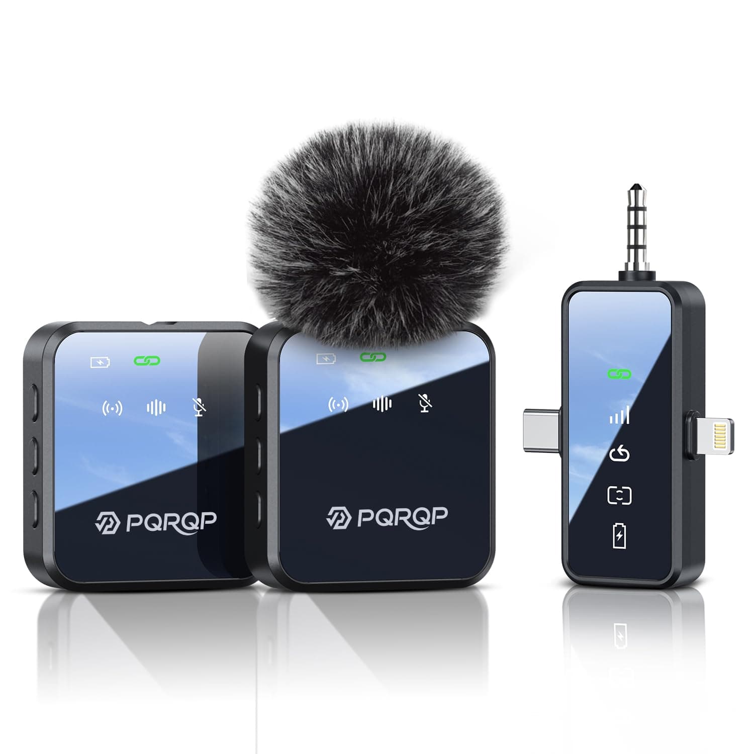 PQRQP 3 in 1 Microphone for iPhone/Android/Camera, Wireless Microphones, 328ft Transmission, 18H Battery Life, Mini Microphone for Record Interview, Vlogs, YouTube, Tiktok, Preamps