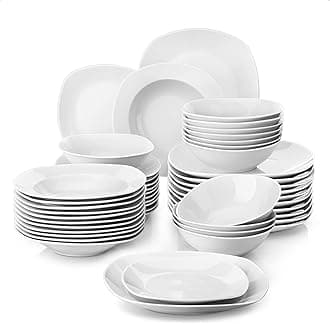 MALACASADinnerware Sets, 48-Piece Gray White Square Dinnerware Set Plates and Bowls Set, Porcelain Plate Set Without Mugs, Dinner Sets, Dishes, Dinnerware Set for 12, Series Elisa