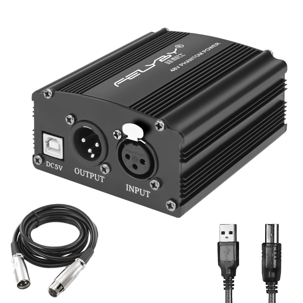 Phantom Power Kit Includes:1-Channel 48V Phantom Power Supply with Adapter and XLR Audio Cable for Any Condenser Microphone Music Recording Equipment