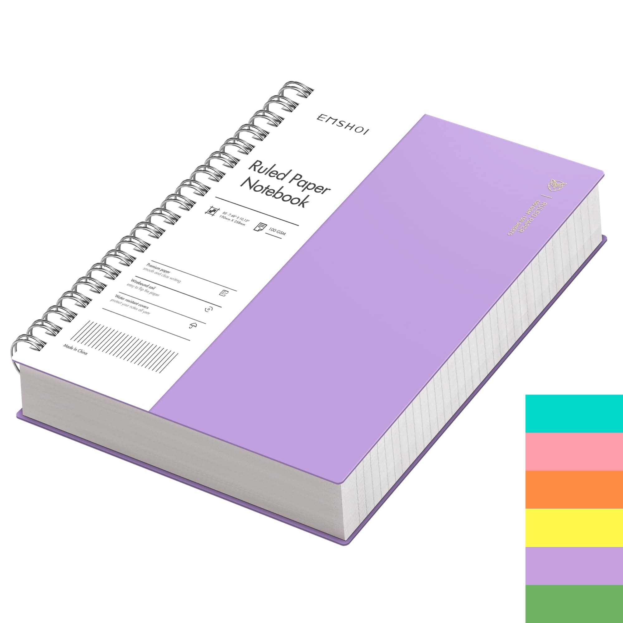 EMSHOI B5 Notebook Lined 300 Pages/150 Sheets, Spiral Notepad Multi-coloured, 100gsm Thick Paper, Waterproof Hardcover, Writing Journal for Women Men Work Office School,19 x 25 cm, Purple