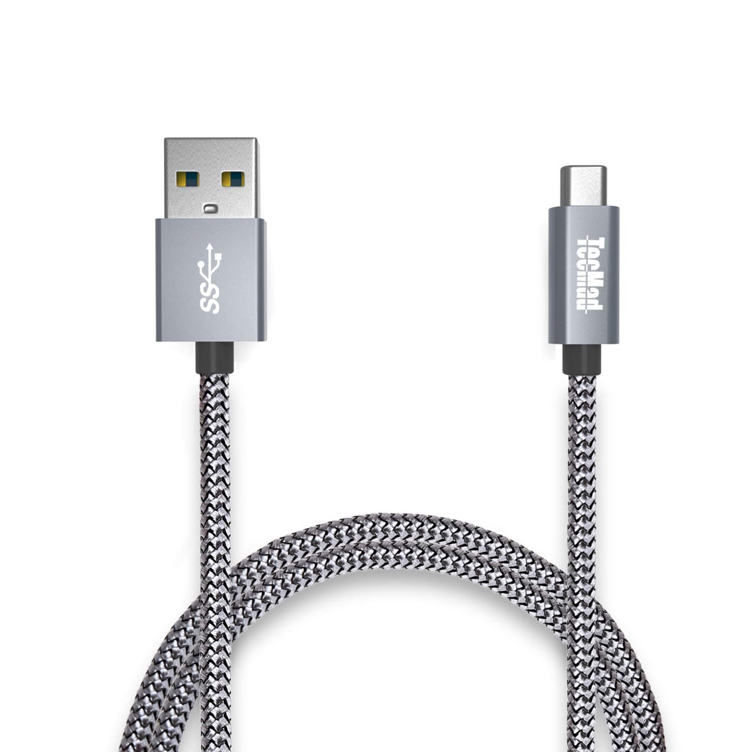 USB Type C Cable, TecMad USB3.0 Type C Sync&Data Cable (2M) Nylon Braided Cord Sync Data Cable for Galaxy S9 S8 Plus/note 9 8,LG V20,Nexus 6P 5X,Wileyfox Swift 2/2 Plus/2X,OnePlus 6t 6 5(Grey)