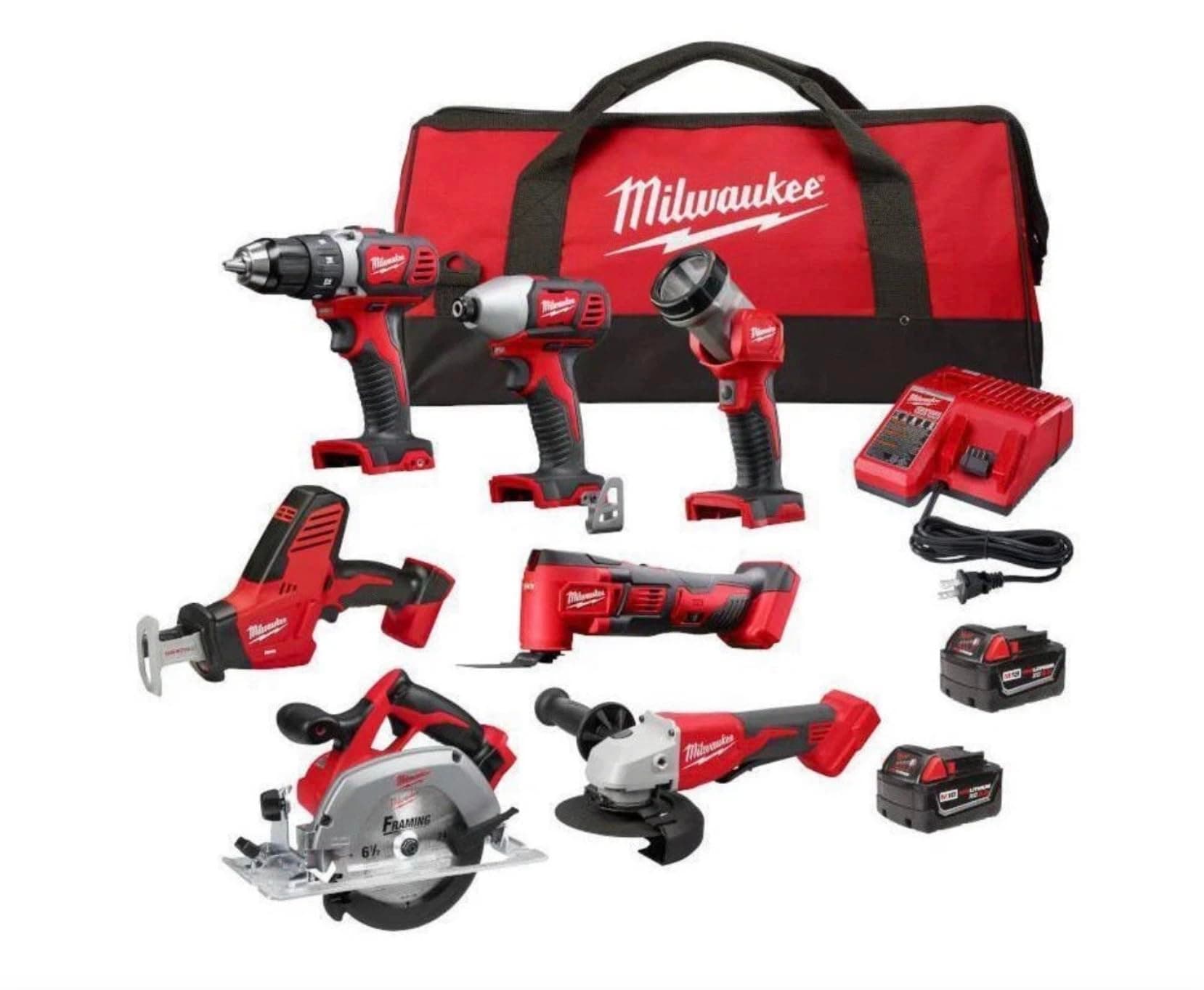 Milwaukee M18 Cordless Combo Kit (7-Tool) with Two 3.0 Ah Batteries, Charger and Tool Bag