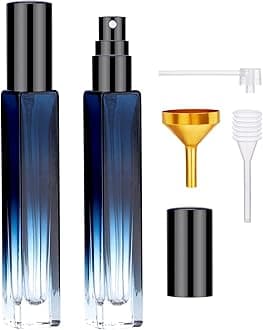 Segbeauty 10ml Perfume Refillable, 2pcs Mini Atomizer Sprayer for Toiletries, Empty Glass Spray Bottles with Refill Tool Kit - Gradient Blue