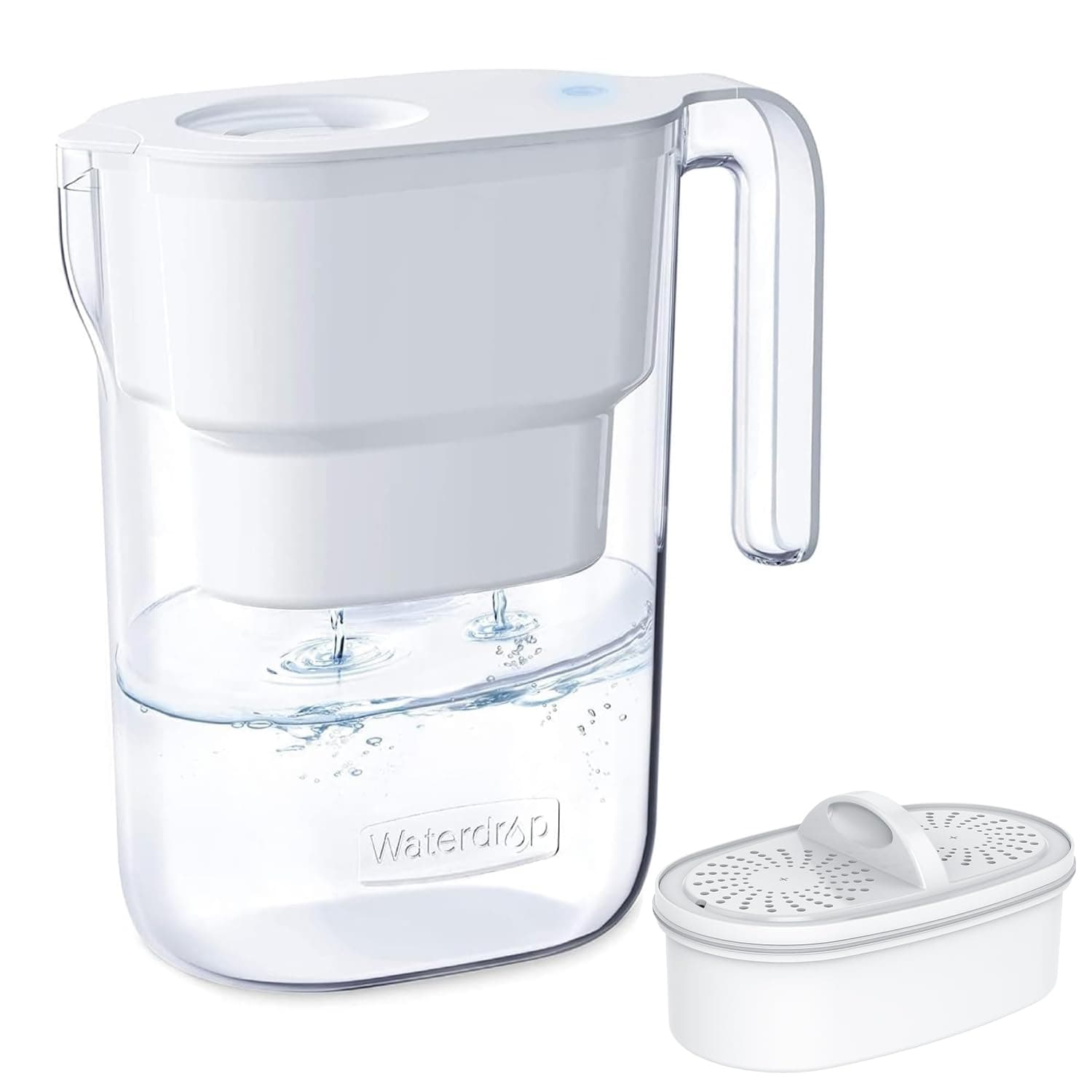 Waterdrop (White) - De-Lovely 5-Cup Water Filter Pitcher with 1 Filter, Long-Lasting ( 757.1ls), 5X Times Lifetime Filtration Jug, Reduces Lead, Fluoride, Chlorine and More, BPA Free, White