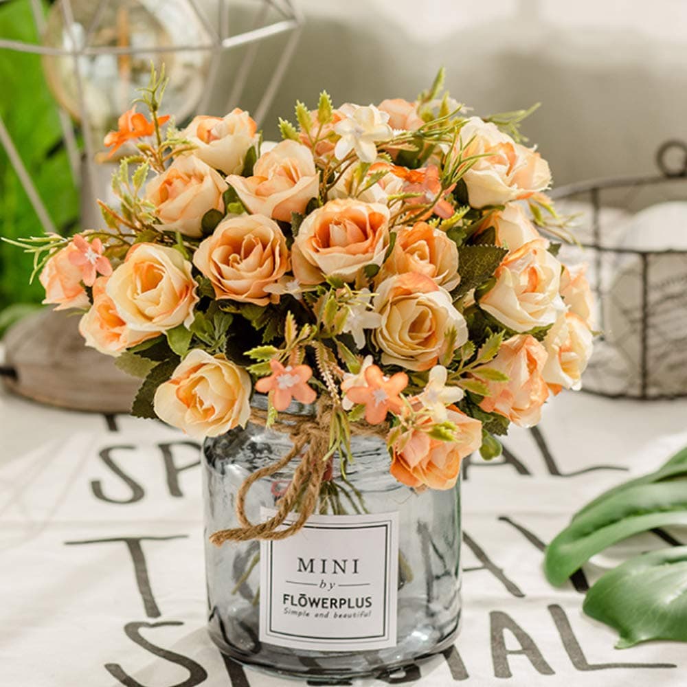 3 Pack Artificial Flowers Aritificial Silk Rose Flower Bouquet DIY Craft Home Wedding Party Decoration Cemetery Hotel Party Garden Floral Rose Flower Champagne