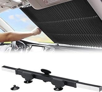 Retractable Windshield Sun Shade for Car, Large Sun Visor Protector Blocks 99% UV Rays to Keep Your Vehicle Cool, Auto Sunshade Fits Front Window of Various Models with Suction Cups 2021 New