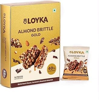 Almond Brittle Gold Choco Box 14 Pcs (Pack of 1) | Premium Chocolate Gift Hamper|Choco & Nut Dryfruit Delicacy|Roasted California Almonds (40%),Dark Choco,Salted Caramel,Any-Time Snack