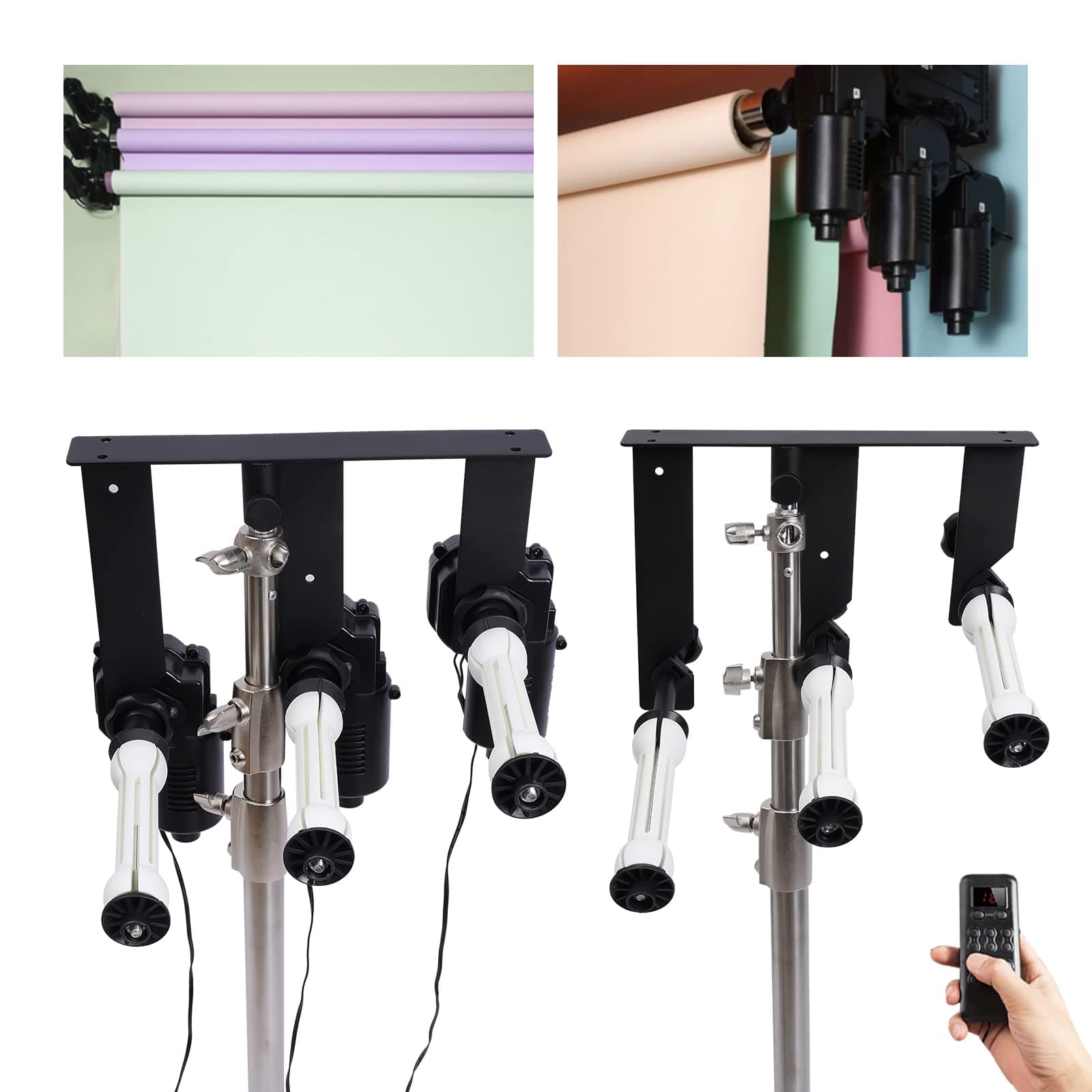 3 Roller Motorized Electric Wall Ceiling Mount Background Support System with Remote Photography Backdrop Wall Mount Roller System Max Load 22LBS Photo Background Ceiling Holder 110-220V