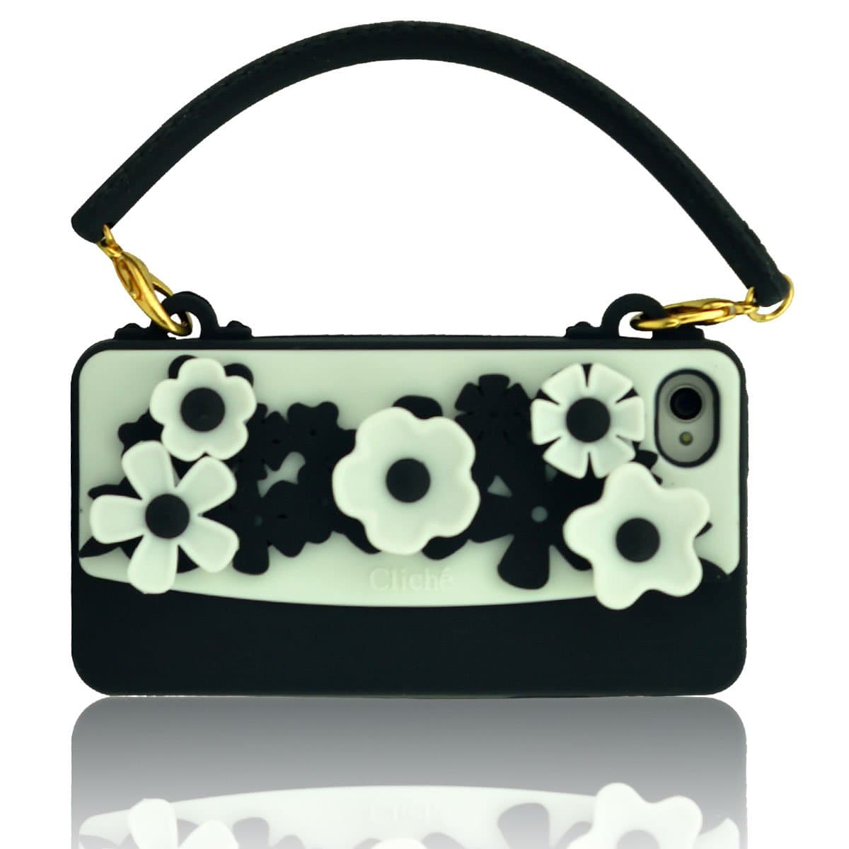 I Need (TM) Stylish 3D Romantic Flowers Pattern Handbag Style Soft Silicone Case Cover Compatible for Apple Iphone 4/4g/4S(Black)