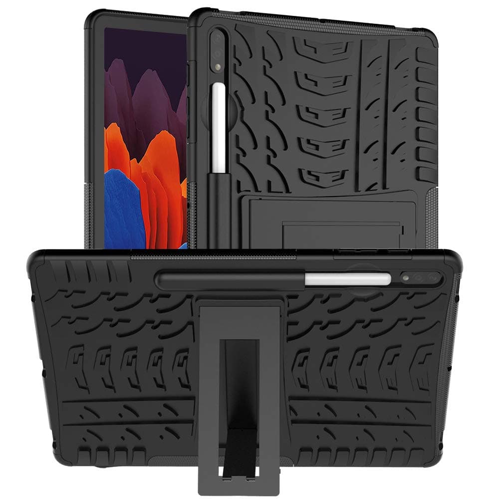 Case for Samsung Galaxy Tab S7+/ S7 Plus 12.4 inch 2020, Yiakeng Shockproof Silicone Protective with Kickstand Phone Cover for Samsung Galaxy Tab S7 Plus (SM-T970/975/976) (Black)