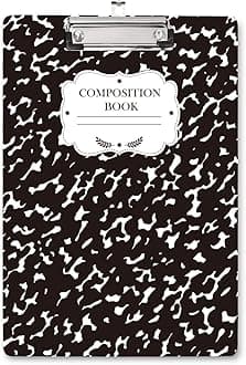 WAVEYU Fashion Cute Clipboard, Decorative Office Hardboard Wood Nursing Clip Board for Standard A4 Letter Size for Students, Women, Men, 12.5"x 9", Black+White02