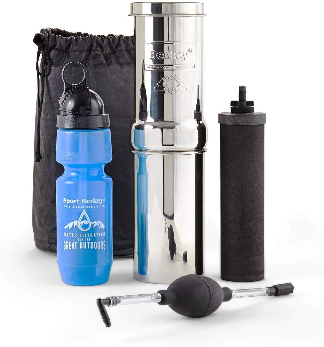 Go Water Filter Kit with 1 Qt. Gravity Fed Water Filter System, Sport Bottle and Black Primer