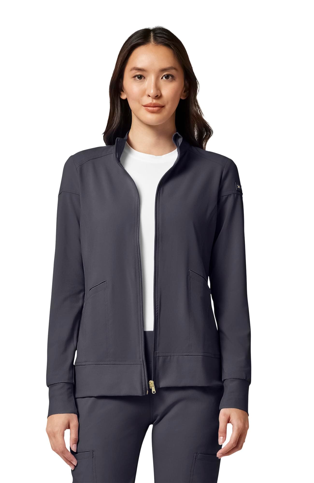 Womens Zip Front Scrub Jacket, 2 Pockets, Princess Seams, Moisture Wicking, 360 Stretch Fabric - CK303