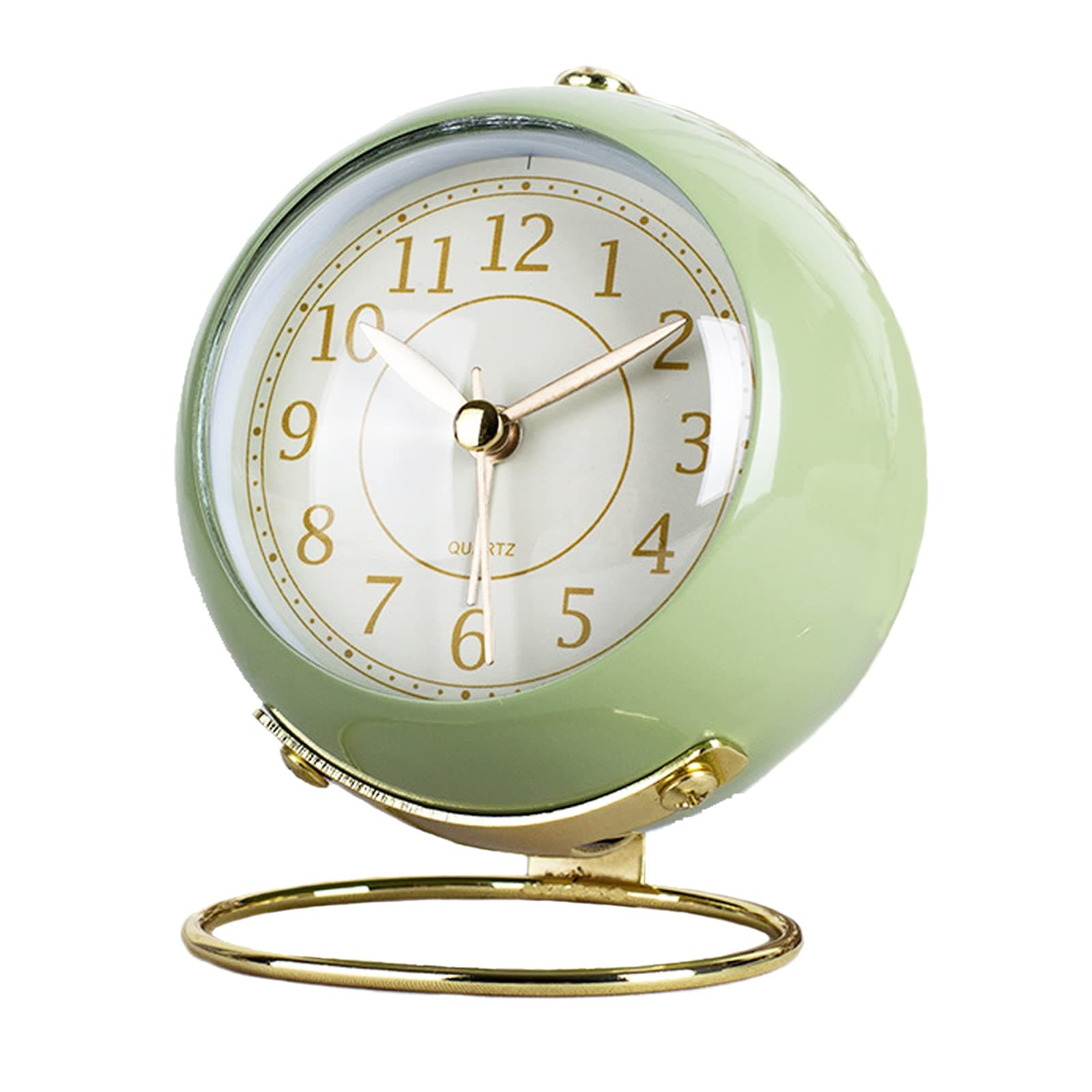 JUSTUP Silent Analog Alarm Clock, Classic Small Non-Ticking Tabletop Kids Room Alarm Clock Battery Operated Desk Clock with Backlight HD Glass for Bedroom Living Room Kitchen Indoor Decor, Green