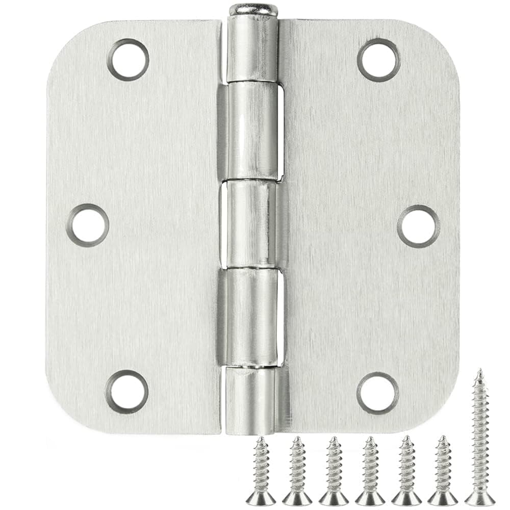 30 Pack Rounded Satin Door Hinges Brushed Nickel 3.5 Inch Interior 3 1/2 Inch 5/8" Radius Corners Iron Bifold Silver Residential Bed Room Hinge for Doors Hardware Controls House Decor Accessories