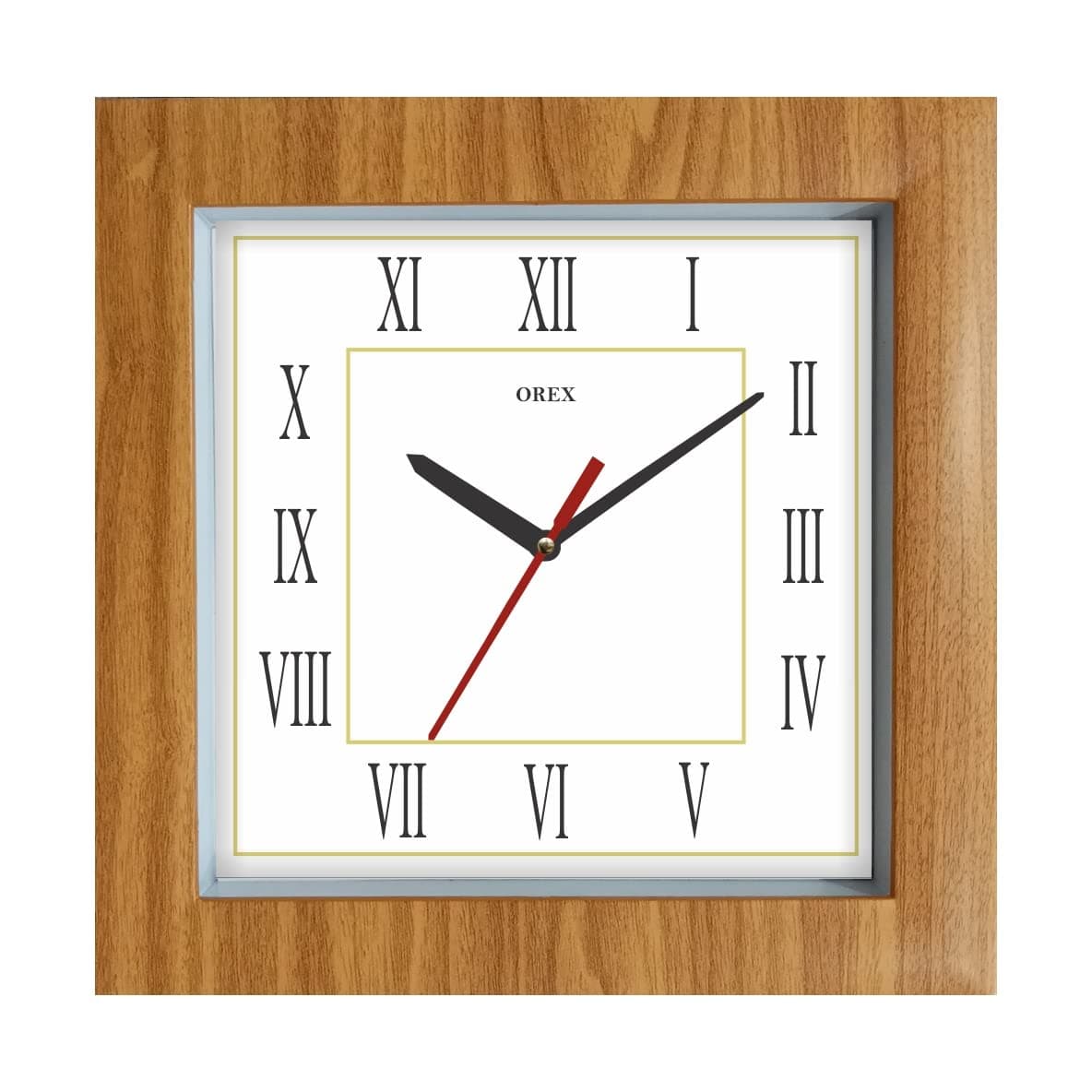 OREX Plastic Modern Stylish Square Shape Analog Wall Clock with Glass for Home/Kitchen/Living Room/Bedroom/Office -with Wooden Shade Ring (OC-063)