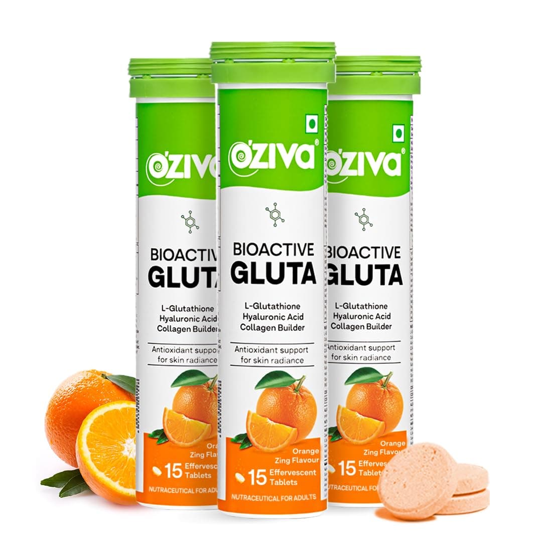 Bioactive Glutathione Tablets for Radiant Skin - 45 Effervescent Tablets (Pack of 3) | L-Glutathione, Hyaluronic Acid, Vitamin C for Skin Glow & Anti-Pigmentation | Orange