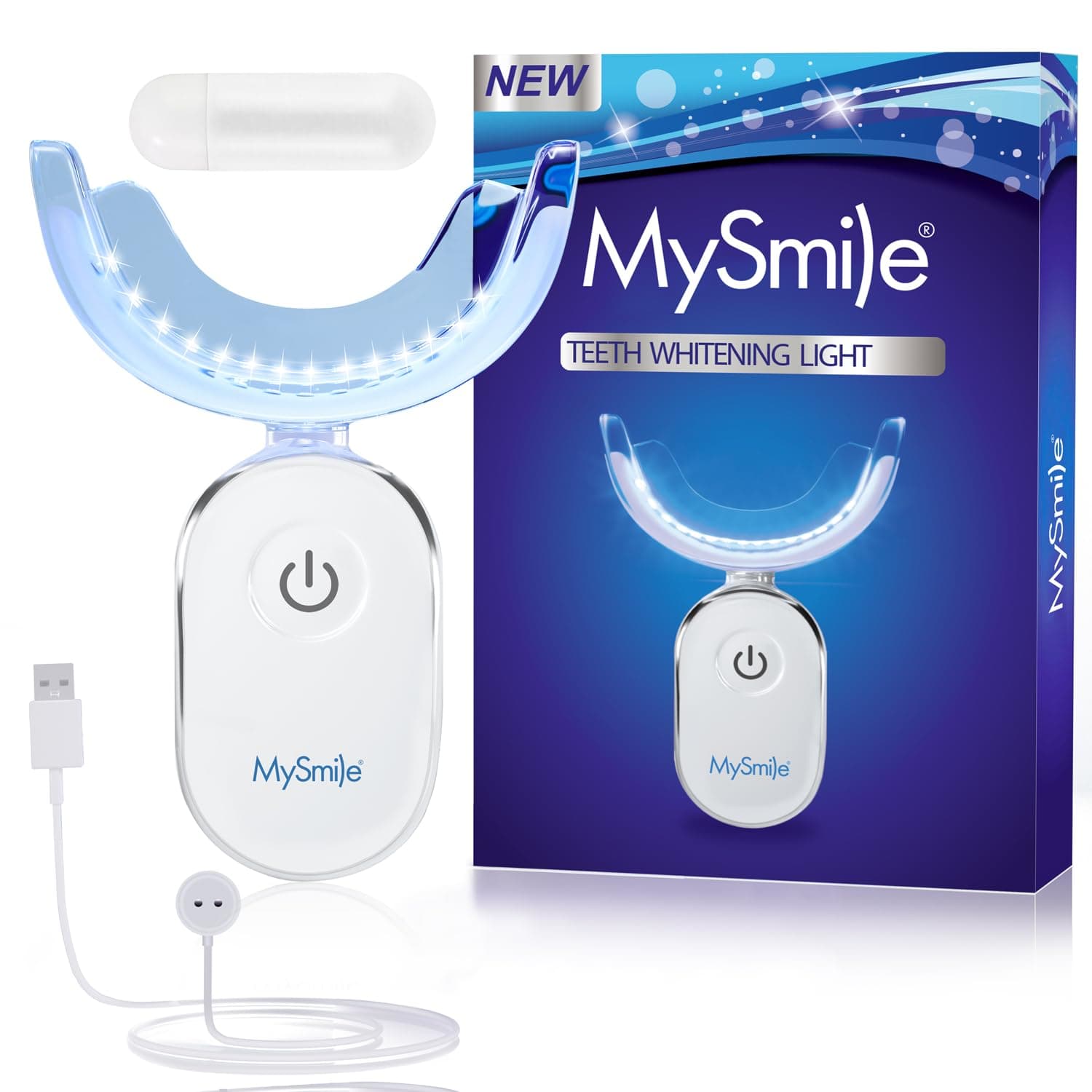 Teeth Whitening Accelerator Light, 28 LED Blue Light, Each 10 Minutes, USB Charger, Mouth Trays, 1 Pcs LED Light & 4ml Gel