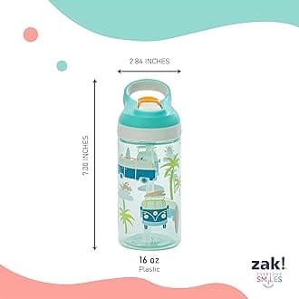 Zak Designs Atlantic Kids Water Bottle For School or Travel, 16oz Durable Plastic Water Bottle With Straw, Handle, and Leak-Proof, Pop-Up Spout Cover, 2-Pack (Surf Boards and Palm Trees)