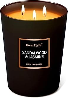 HomeLights Scented Candles | Large Jar Candle - 33.3 Oz. Natural Soy Aromatherapy Candles | Up to 70 Hours Burn Time with 3 Cotton Wicks, Home Decorative Fragrance Candles Gift - Sandalwood Jasmine