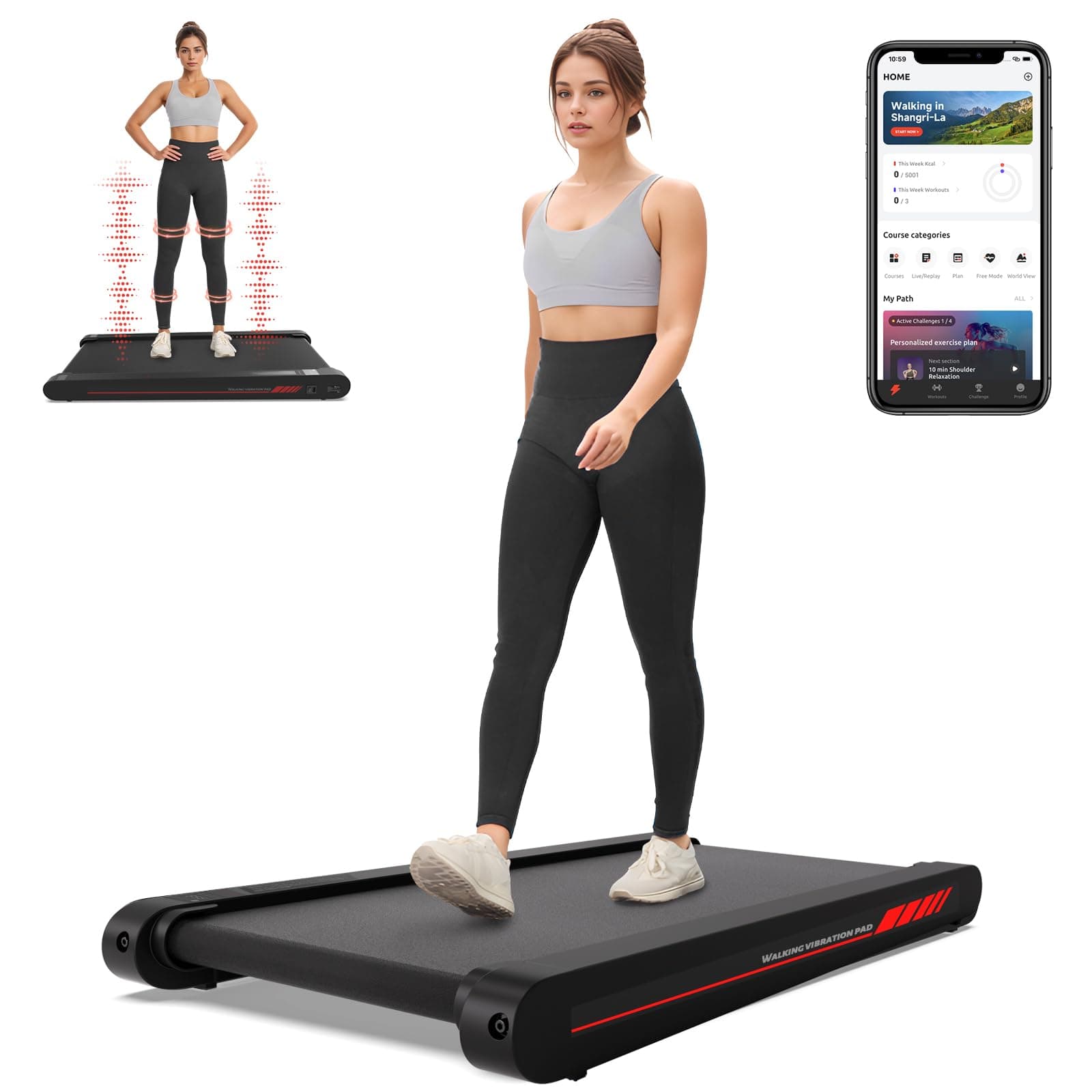 Sperax Walking Treadmill Pad with APP, 3 in 1 Under Desk Treadmill, 400W Low Noise Walking Vibration Pad with Remote Control,Portable Treadmills for Home Office