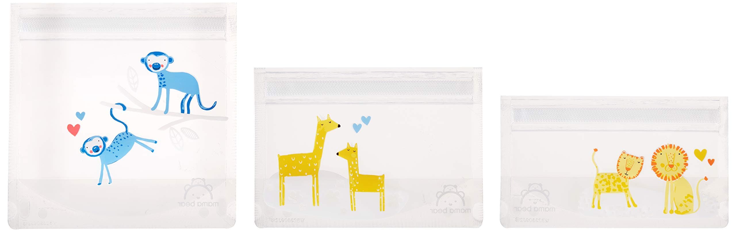 Amazon Brand - Mama Bear Reusable Snack Bags, Hook and Loop Closure, BPA Free, Dishwasher Safe, 6-Pack