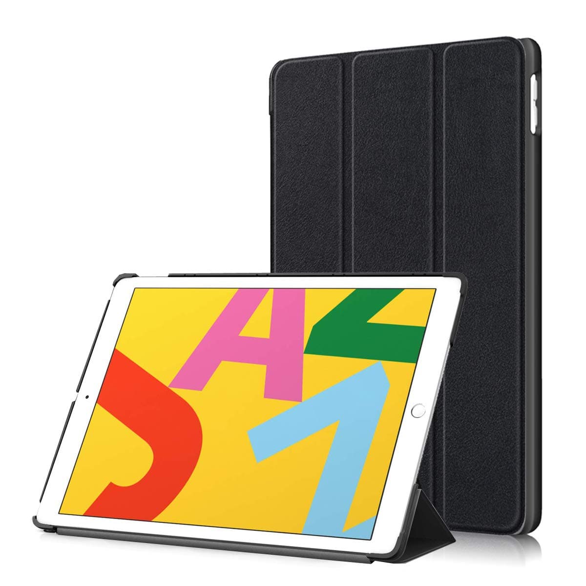 New iPad 7th Generation 10.2" Case 2019 , Smart Trifold Stand Shockproof Soft TPU Back Cover with Auto Sleep/Wake for Apple iPad 7th Gen 10.2 Inch (Black)