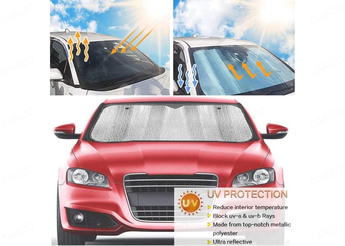 CARIZO Car Front Windshield Foldable Sunshade 130 cm x 60 cm (Silver) Compatible with Chevrolet Sail (Type-I) 2001-2009