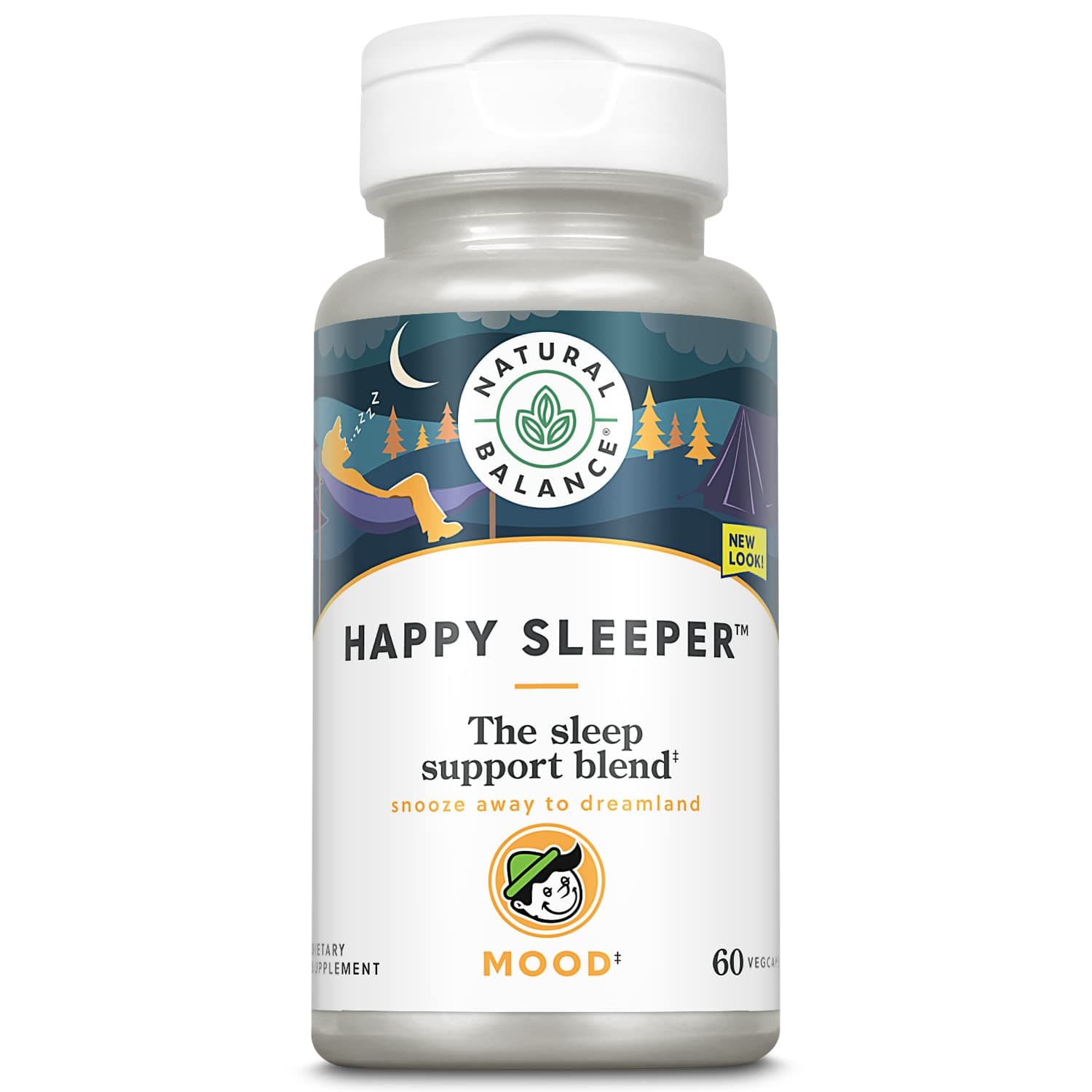 Happy Sleeper Sleep Support Blend - Sleep Aid Support Supplement for Adults, Complex with Melatonin, L Theanine, Valerian Root, GABA, & Vitamin B 6, Calm Support Capsules for Men & Women - 60 Veg Caps