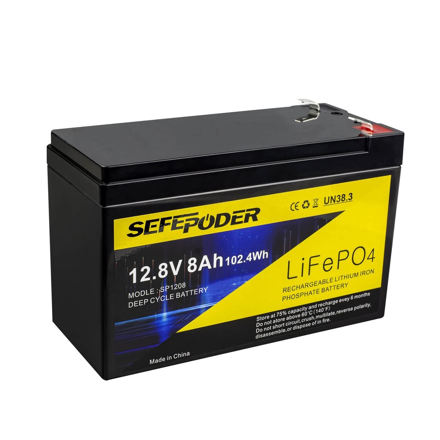 12V 8Ah LiFePO4 Lithium Deep Cycle Battery, 2000+ Cycles Rechargeable Battery for Solar/Wind Power, Lighting, Power Wheels, Fish Finder and More with Built-in 8A