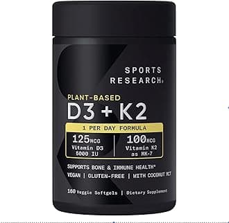 160 Vegan Certified, Non GMO Liquid Softgels rozzunSports Research Vitamin D3 + K2 with Coconut MCT Oil - Vegan D3 5000iu (125mcg) Plant Based
