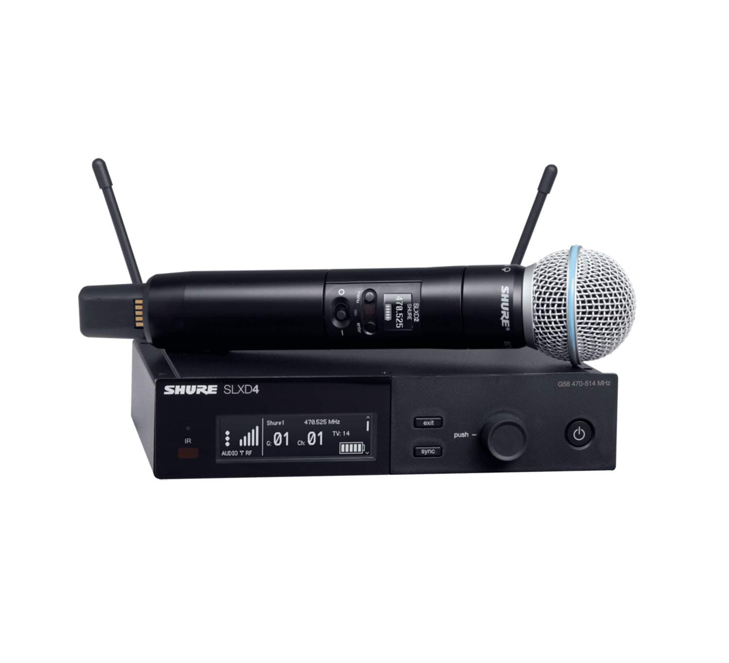 Shure SLXD24/B58 Digital Wireless Microphone System - Includes SLXD2 Handheld Transmitter with BETA 58A Vocal Mic Capsule and SLXD4 Single Channel Rack Mount Receiver | G58 Band (SLXD24/B58-G58)