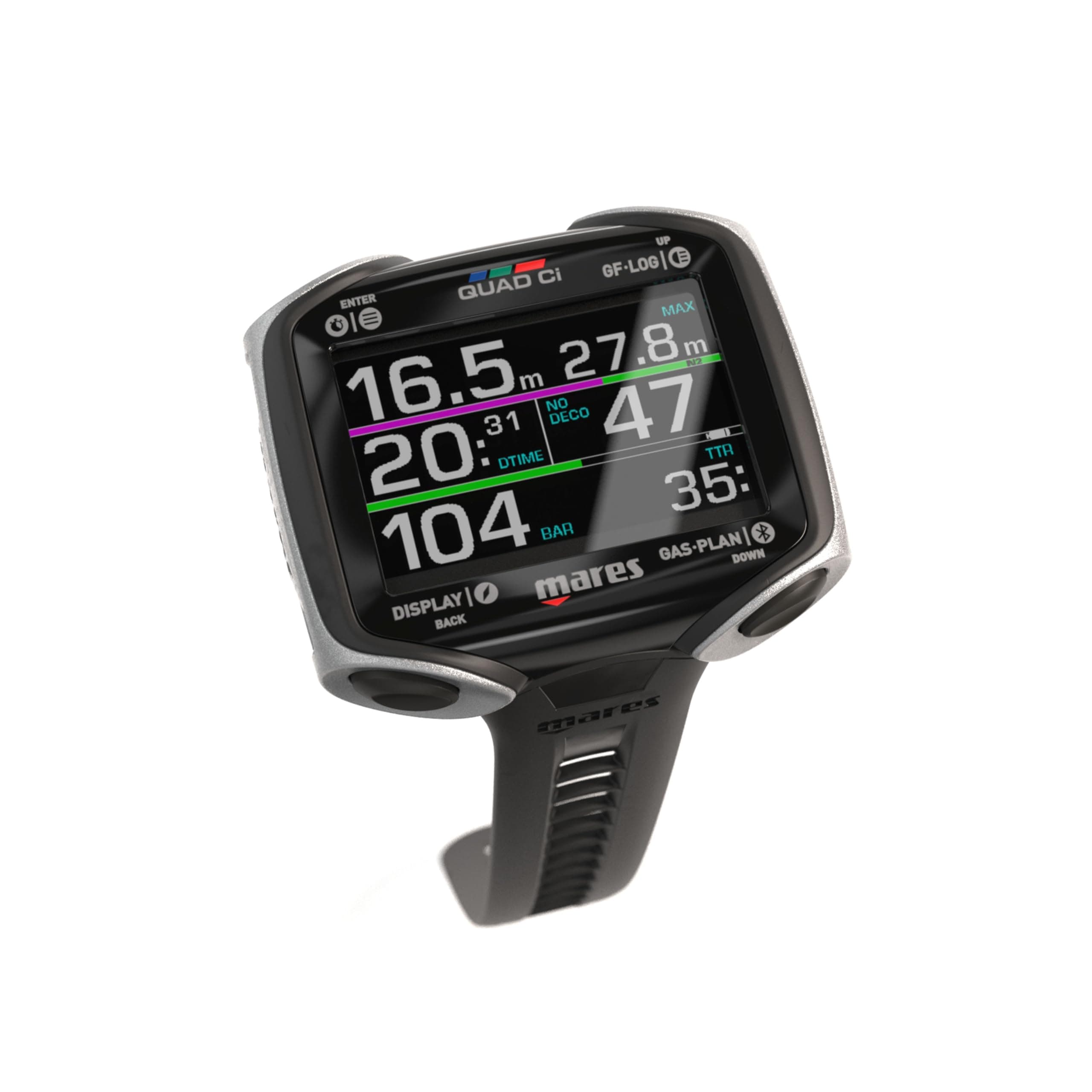 Quad Ci Wrist Dive Computer (Black/Silver) - Activity Tracking Watch w/Multiple Dive Modes