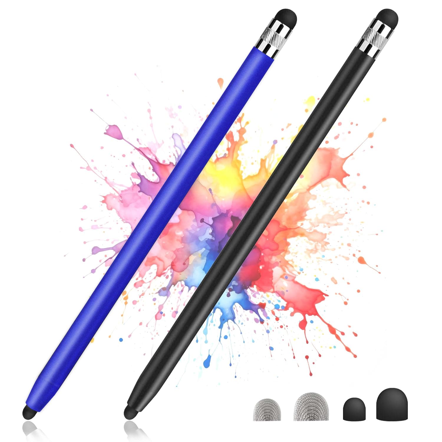 2 Pack Stylus Pens for Touch Screens, High Sensitivity Precision Capacitive Stylus Pen Compatible with iPad iPhone Samsung Tablets All Universal Touchscreen Devices with 4 Rubber Tips (Blue,Black)