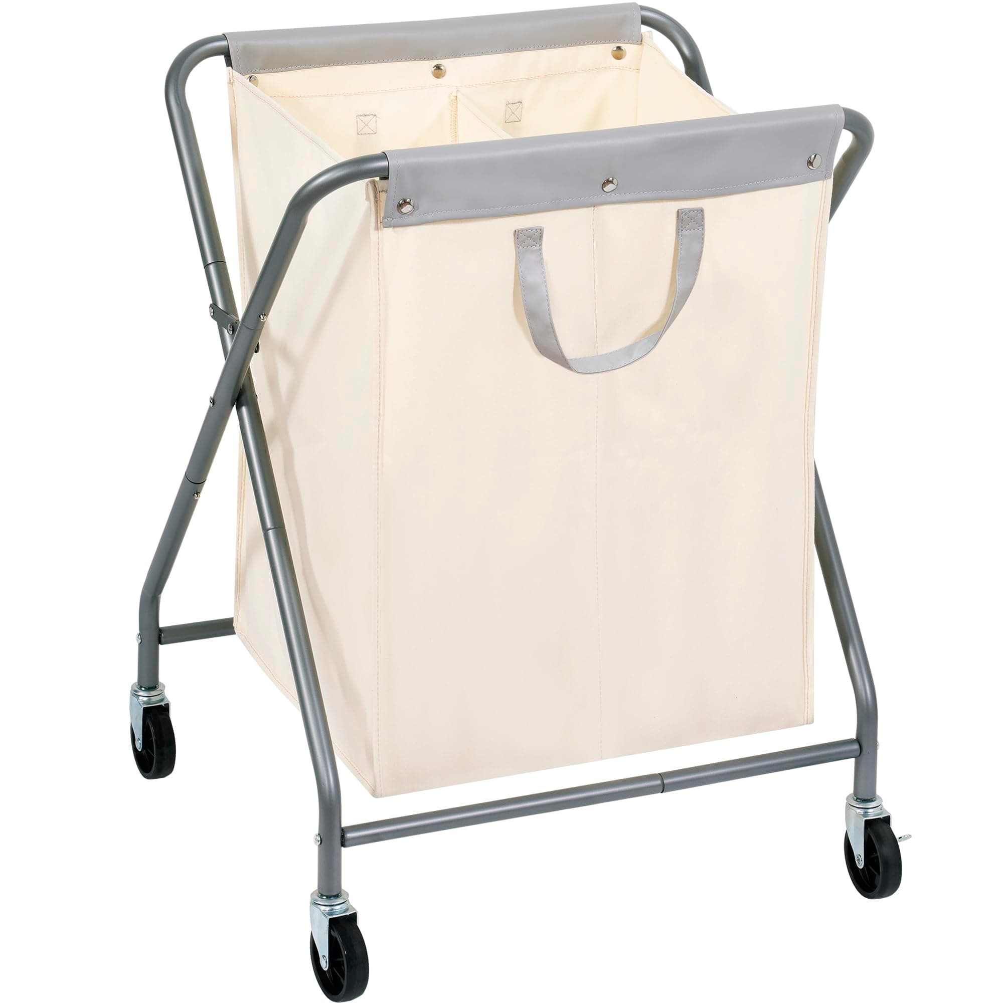 STORAGE MANIAC 125L Collapsible Laundry Hamper with Wheels, Rolling Laundry Basket, Heavy Duty Cloth Sorter with Removable Bag, Folding X Frame Clothes Organizer Cart for Easy to Store, 2 Section