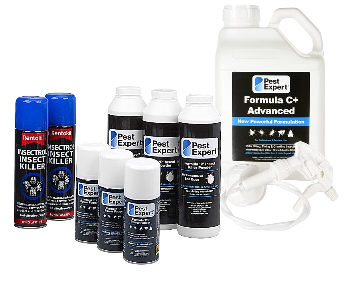 Pest Expert Bed Bug Killer Kit – Pest Expert Formula ‘C+’ 5L, Bed Bug Killer Powder 3 x 300g, 3 x Fogger Bomb & 2 x Rentokil Spray – Advanced Kit for Maximum Strength Treatment & Control